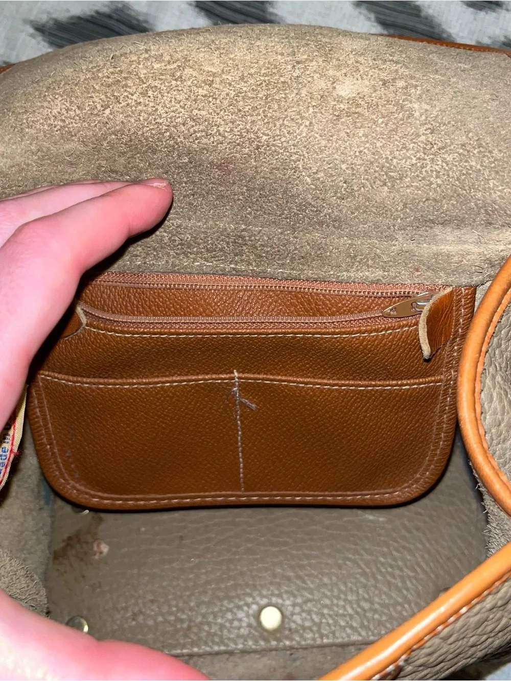 Vintage Dooney & Bourke Pebbled Leather Crossbody Bag in Taupe and Brown - Picture 9 of 10